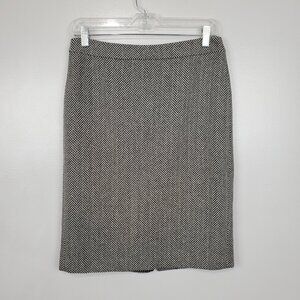 J. Crew Classic Black Cream Herringbone Wool Blend Career Pencil Skirt Size 2